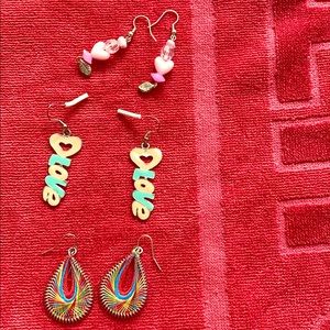 Set of 3 LOVE heart blessing hippie earrings! New